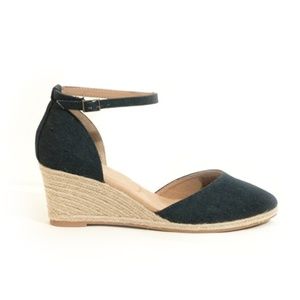 Nine West Black Espadrille Wedge with Ankle Strap